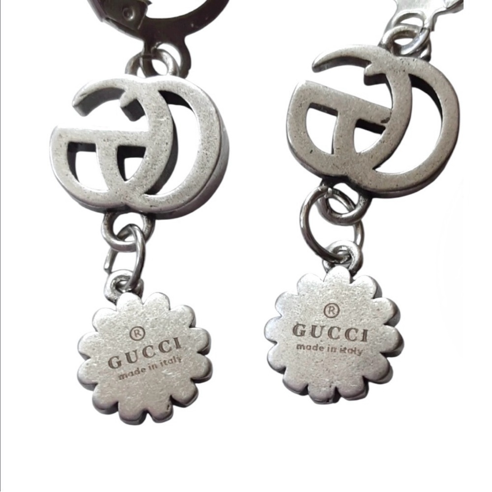 💕VINTAGE GUCCI 2-Piece Interlocking Gs + Blue Daisy Charms Silver-Tone Hardware - Picture 5 of 11